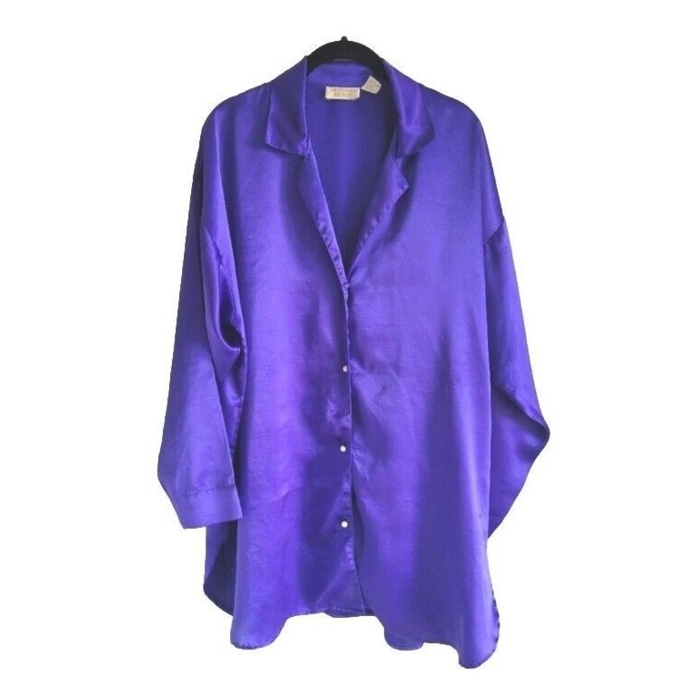 Victoria’s Secret Gold Label Satin Sleep Shirt Purple Long Sleeve Medium Large